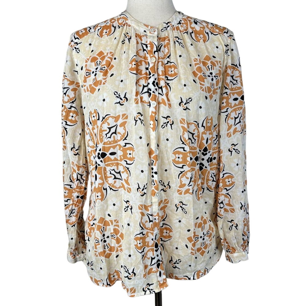 Joie Boho Fano Button Front Balloon Sleeve Top S Small Orange Floral‎ Cotton